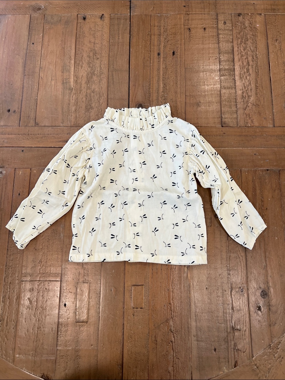 Mabo long sleeve ruffle mock neck cream and black pattern long sleeve blouse 18m